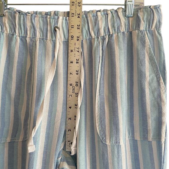 Linen Blend M Striped Pants Blue Pull-On Elastic Waist Pockets Boho Beachy - Picture 7 of 12